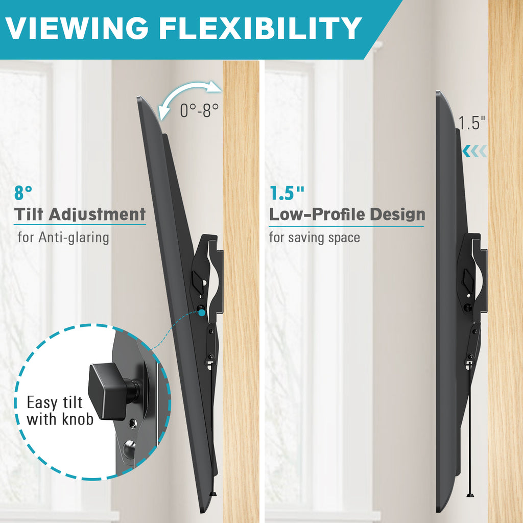 HOMOUNT UL Listed TV Wall Mount, Tilting TV Bracket for MoHOMOUNT UL Lst 26"-60" LED LCD OLED Flat/Curved TVs, Low Profile TV Mount Save Spacing, Fits 12" to 16" Stud, Max VESA 400x400mm up to 99 LBS