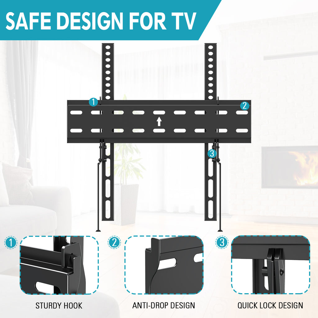 HOMOUNT UL Listed TV Wall Mount, Tilting TV Bracket for MoHOMOUNT UL Lst 26"-60" LED LCD OLED Flat/Curved TVs, Low Profile TV Mount Save Spacing, Fits 12" to 16" Stud, Max VESA 400x400mm up to 99 LBS