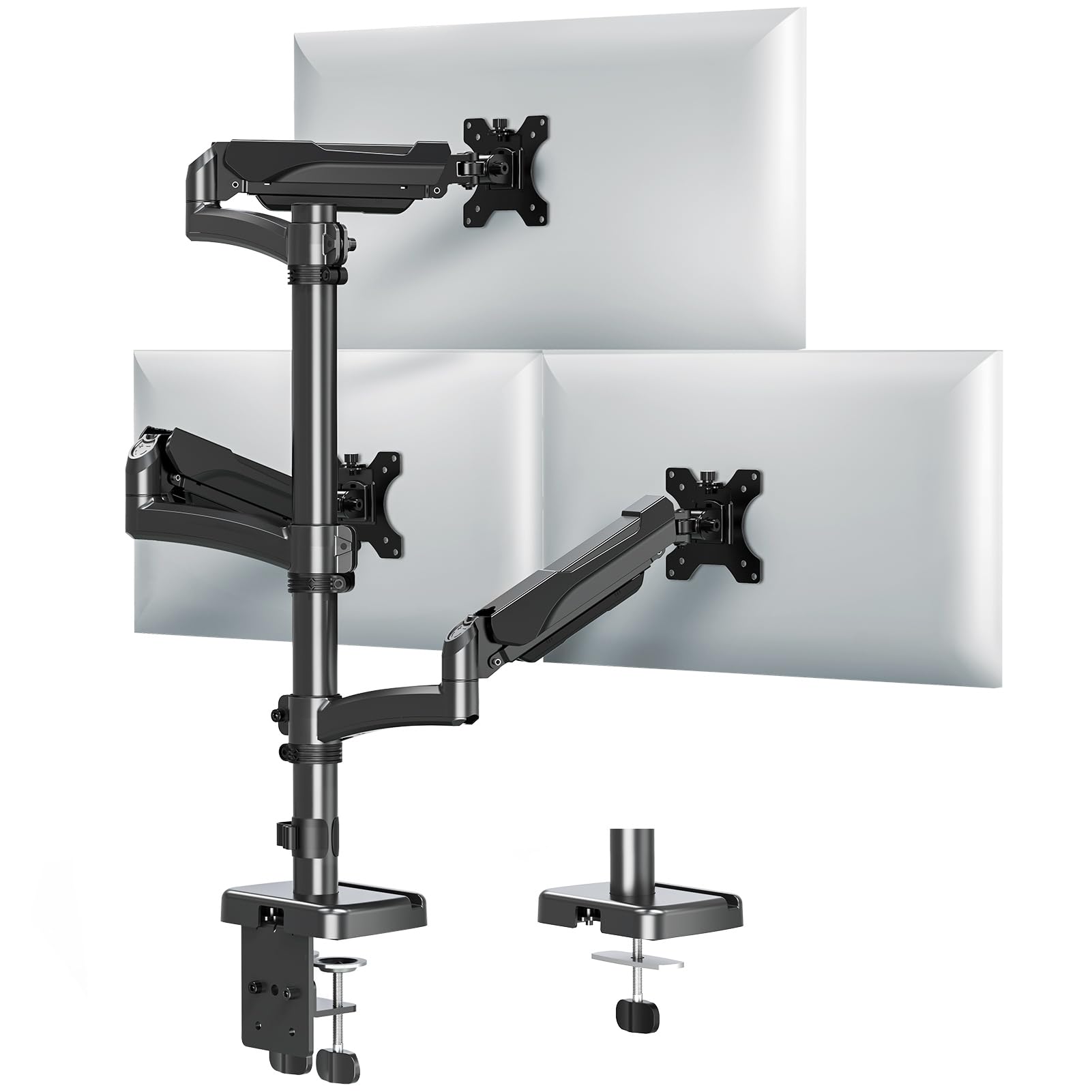 HOMOUNT Triple Monitor Mount Fits Max 32 Inch Screen, Holds 4.4-17.6lbs, 3 Monitors Desk Mount, Triple Monitor Stand for Desk, 75x75/100x100