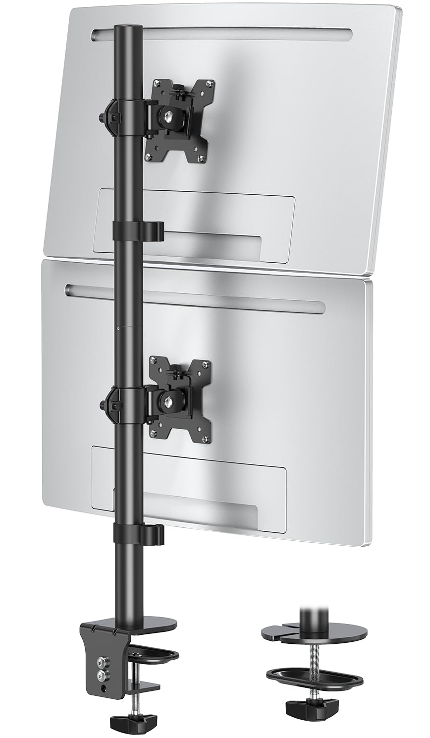 HOMOUNT Dual Monitor Stand, Vertical Monitor Desk Mount for 2 Max 32 inch Stack Screen Monitors, Height Adjustable, Swivel, Tilt, up to 17.6lbs