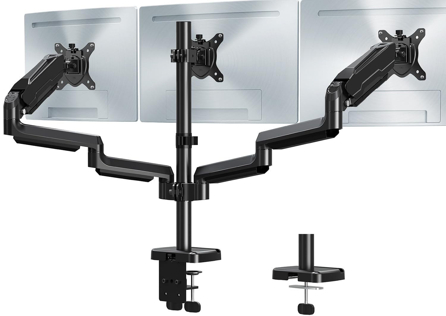 HOMOUNT Triple Monitor Mount for 3 Screens up to 32 Inch, Full Motion Gas Spring Triple Monitor Stand, Heavy Duty Monitor Arm Hold up to 19.8lbs Each