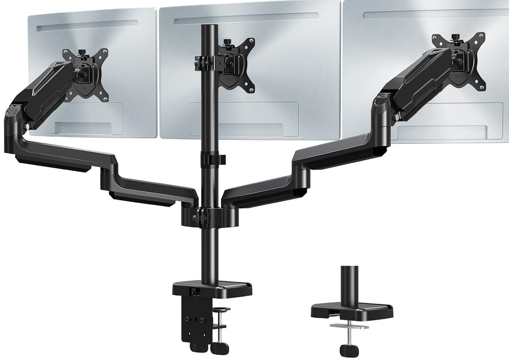 HOMOUNT Triple Monitor Mount for 3 Screens up to 32 Inch, Full Motion Gas Spring Triple Monitor Stand, Heavy Duty Monitor Arm Hold up to 19.8lbs Each