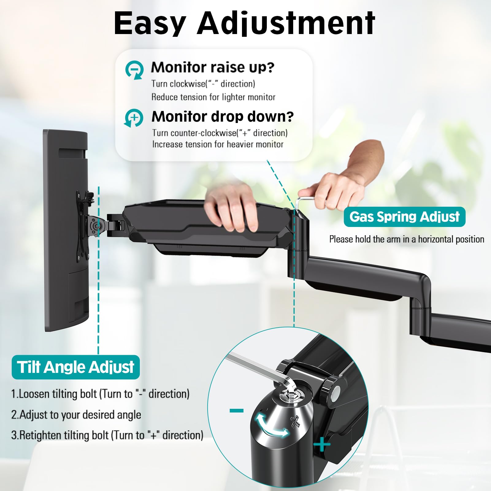 HOMOUNT Triple Monitor Mount for 3 Screens up to 32 Inch, Full Motion Gas Spring Triple Monitor Stand, Heavy Duty Monitor Arm Hold up to 19.8lbs Each