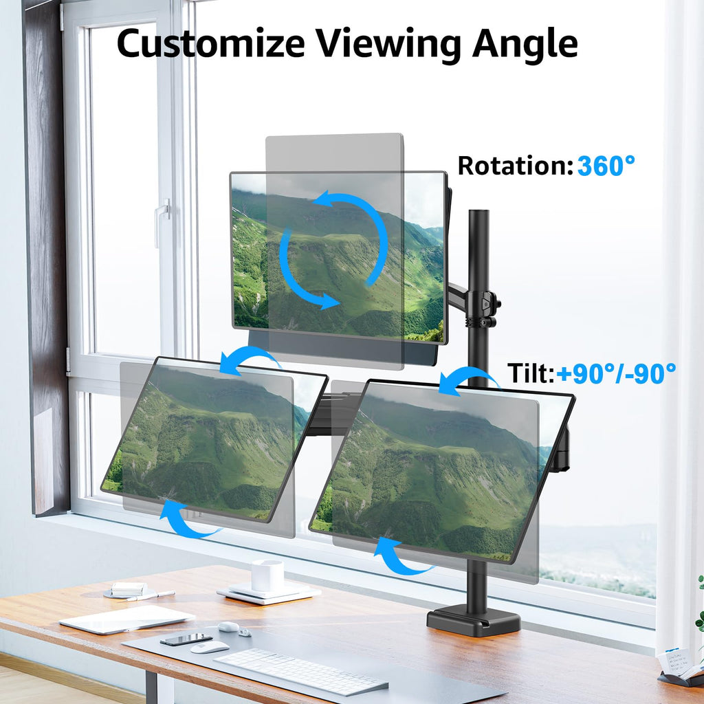 HOMOUNT Triple Monitor Mount Fits Max 32 Inch Screen, Holds 4.4-17.6lbs, 3 Monitors Desk Mount, Triple Monitor Stand for Desk, 75x75/100x100