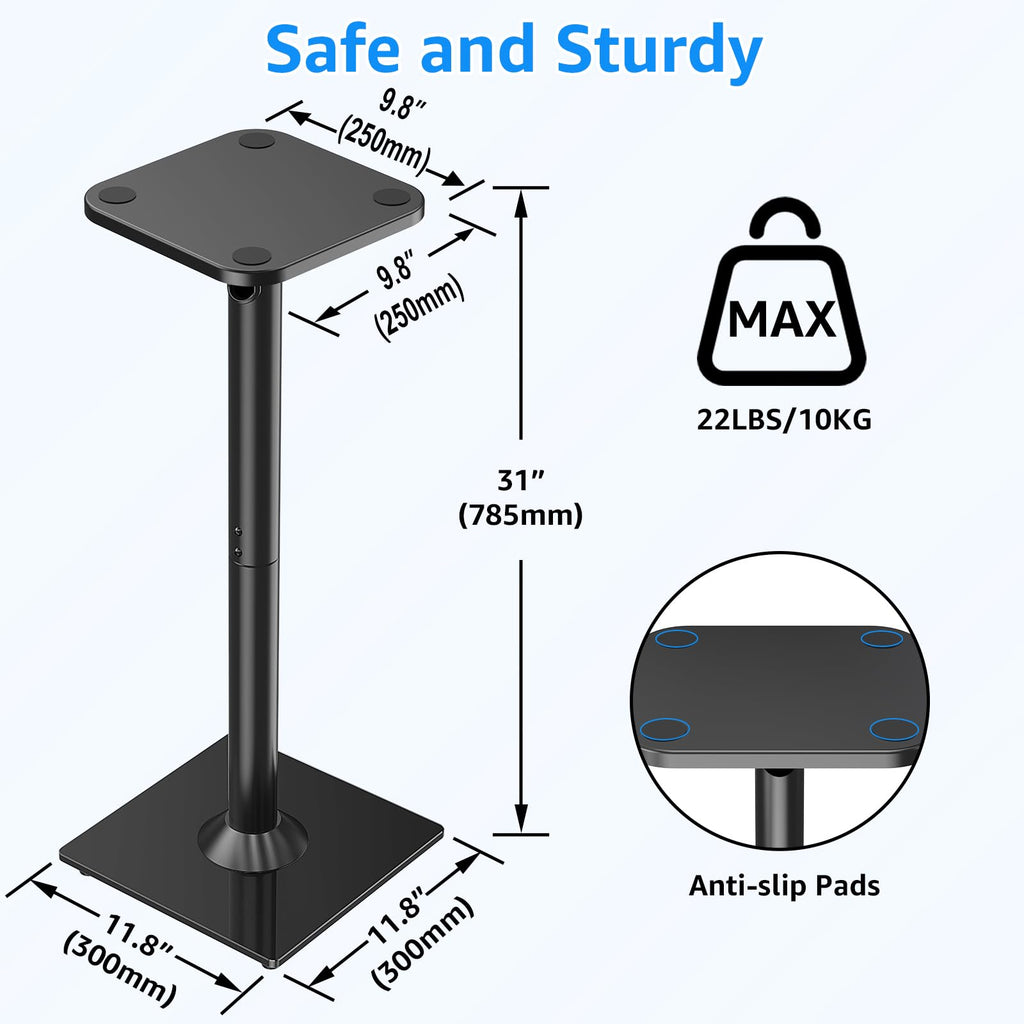 HOMOUNT Floor Speaker Stands, 31" Height Satellite & Bookshelf Speaker Stands, Floorstanding Shelf Speaker Stand, 1 Pair, Each Hold Up to 22lbs