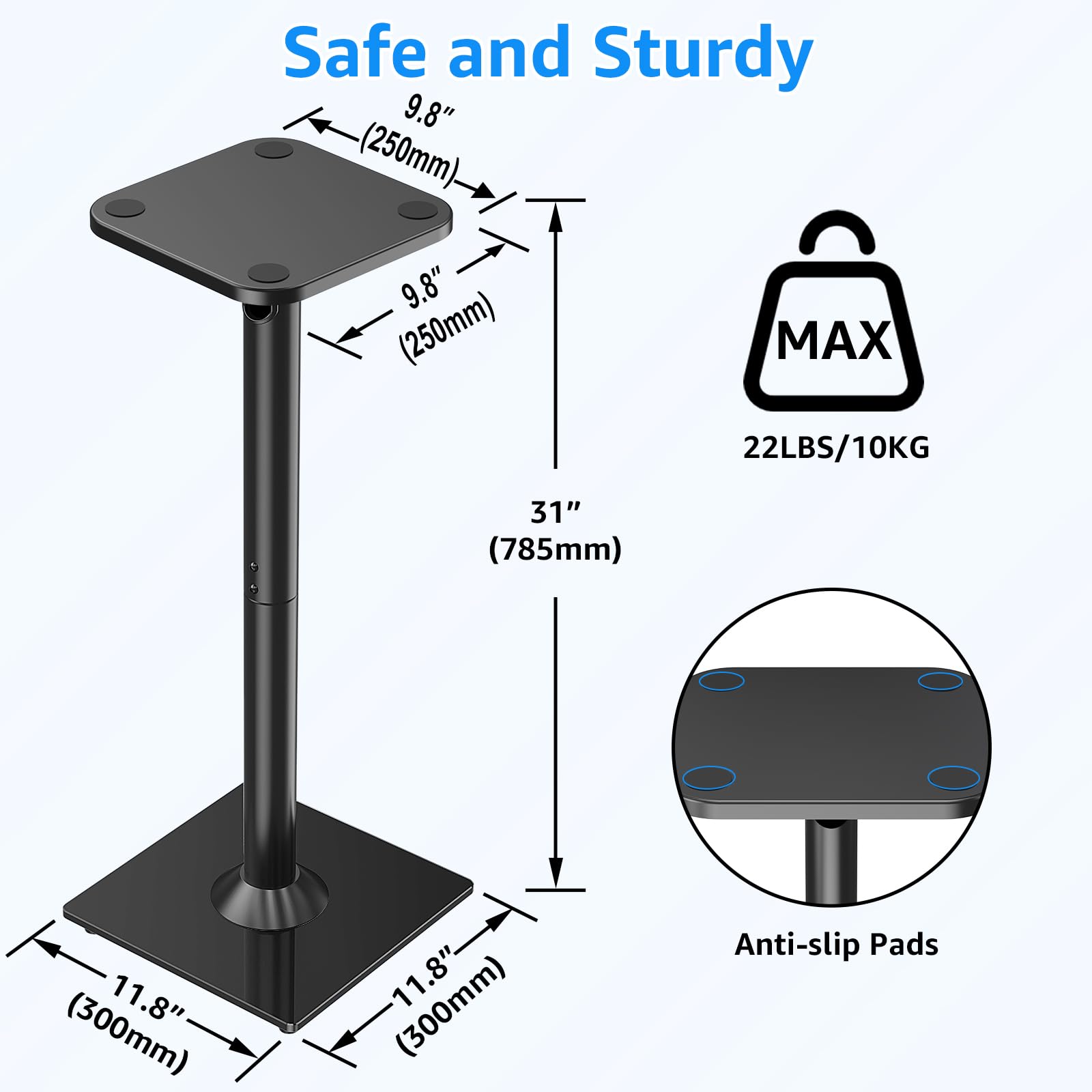 HOMOUNT Floor Speaker Stands, 31" Height Satellite & Bookshelf Speaker Stands, Floorstanding Shelf Speaker Stand, 1 Pair, Each Hold Up to 22lbs