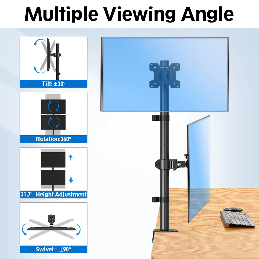 HOMOUNT Dual Monitor Stand, Vertical Monitor Desk Mount for 2 Max 32 inch Stack Screen Monitors, Height Adjustable, Swivel, Tilt, up to 17.6lbs