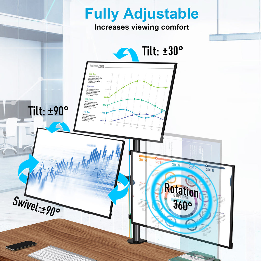 HOMOUNT Triple Monitor Stand, for 13-32 Inch Screens, Height Adjustable Monitor Desk Mount, Stacked Monitors Arm for 3 Monitors, up to 17.6lbs
