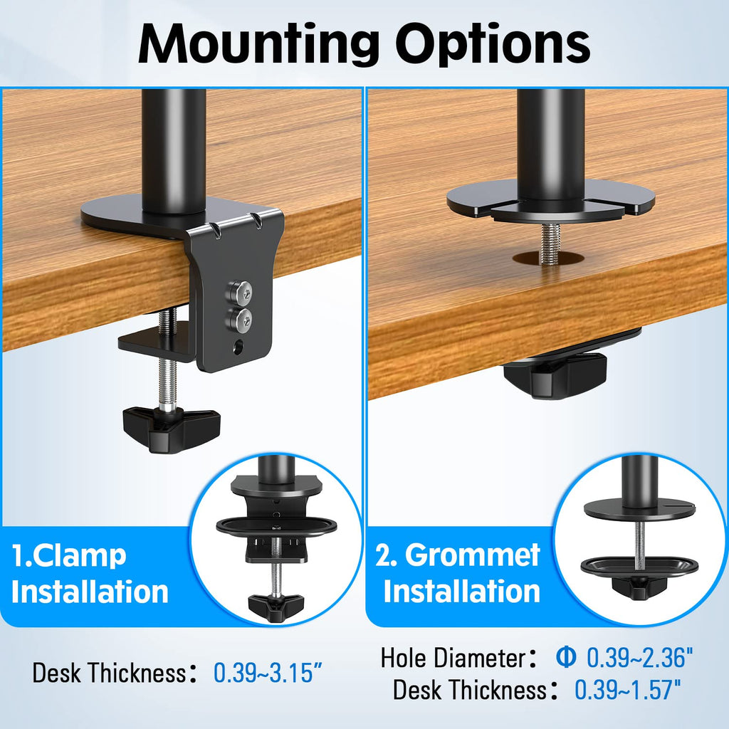 HOMOUNT Dual Monitor Stand, Vertical Monitor Desk Mount for 2 Max 32 inch Stack Screen Monitors, Height Adjustable, Swivel, Tilt, up to 17.6lbs