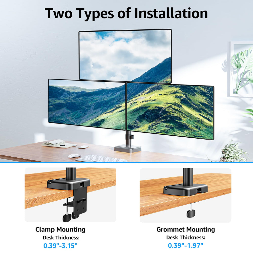 HOMOUNT Triple Monitor Mount Fits Max 32 Inch Screen, Holds 4.4-17.6lbs, 3 Monitors Desk Mount, Triple Monitor Stand for Desk, 75x75/100x100
