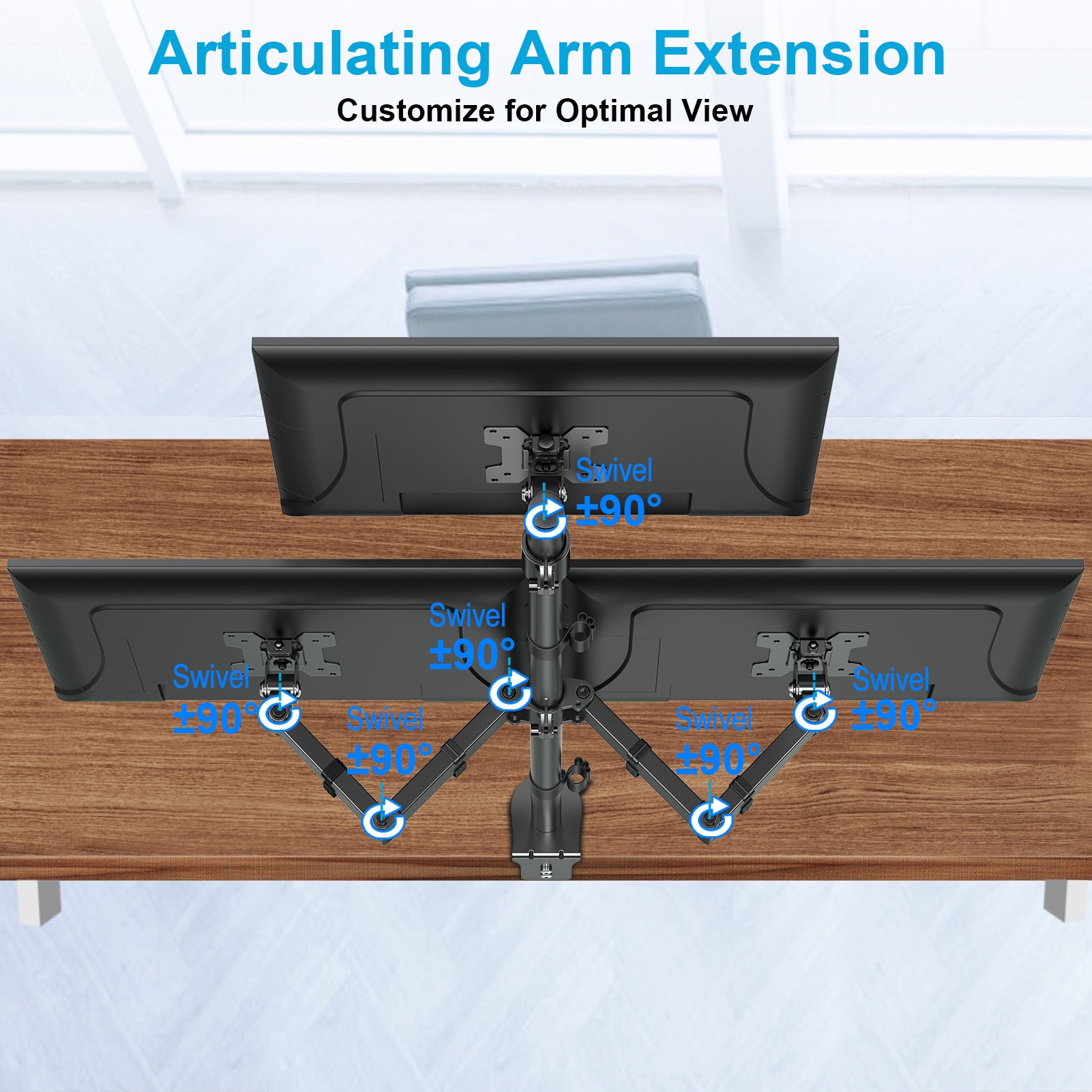HOMOUNT Triple Monitor Stand, for 13-32 Inch Screens, Height Adjustable Monitor Desk Mount, Stacked Monitors Arm for 3 Monitors, up to 17.6lbs