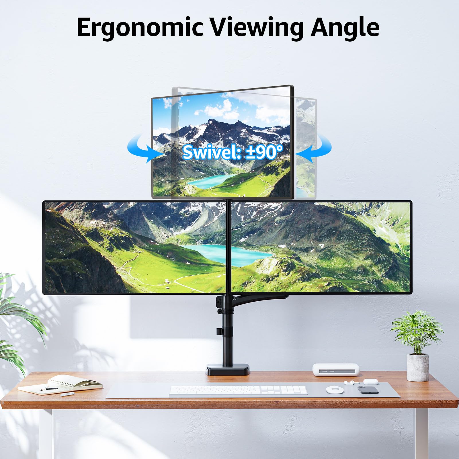 HOMOUNT Triple Monitor Mount Fits Max 32 Inch Screen, Holds 4.4-17.6lbs, 3 Monitors Desk Mount, Triple Monitor Stand for Desk, 75x75/100x100