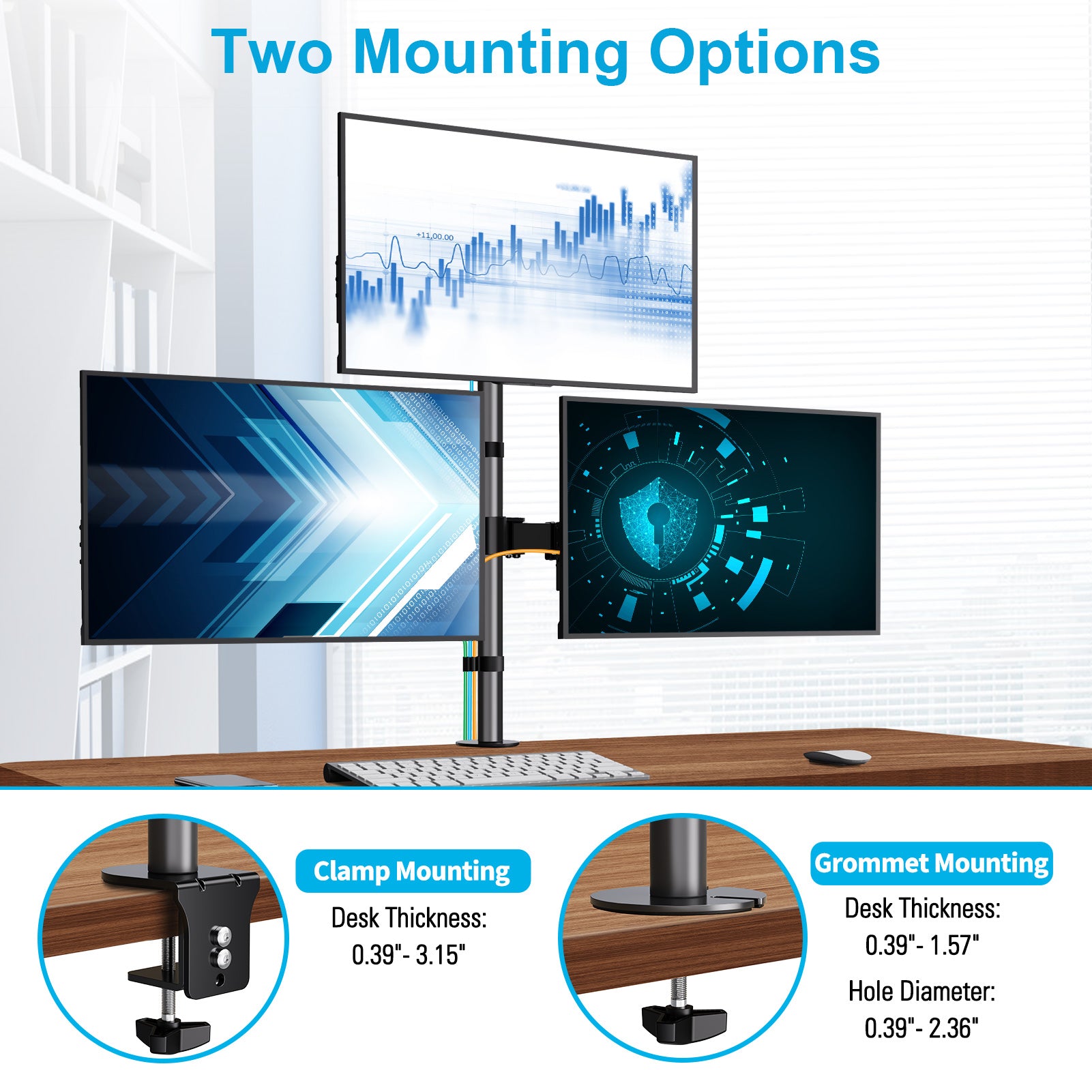 HOMOUNT Triple Monitor Stand, for 13-32 Inch Screens, Height Adjustable Monitor Desk Mount, Stacked Monitors Arm for 3 Monitors, up to 17.6lbs