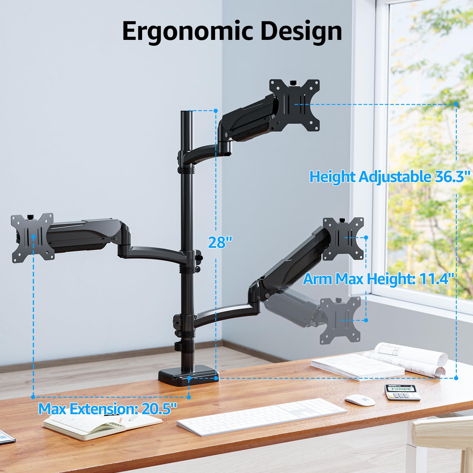 HOMOUNT Triple Monitor Mount Fits Max 32 Inch Screen, Holds 4.4-17.6lbs, 3 Monitors Desk Mount, Triple Monitor Stand for Desk, 75x75/100x100