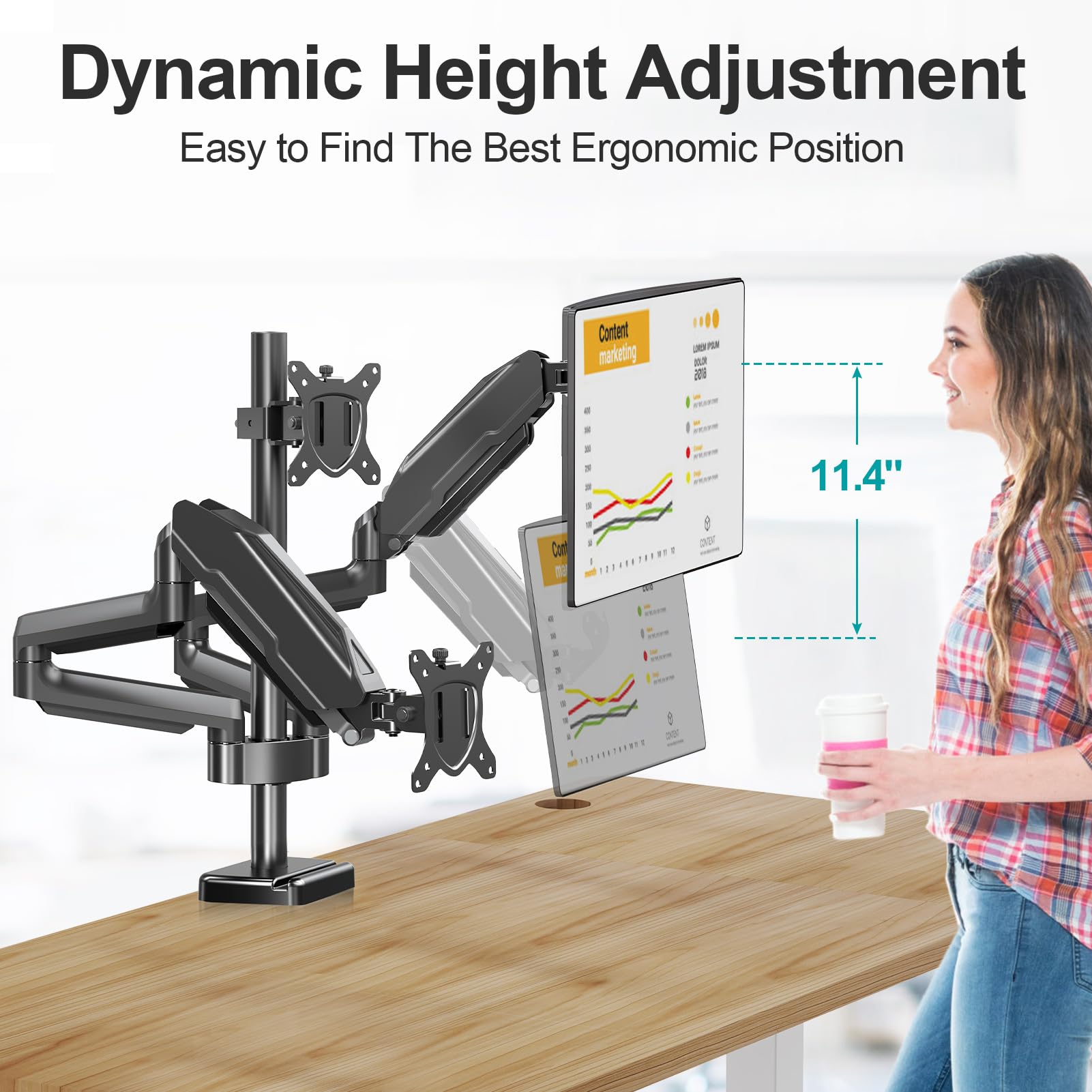 HOMOUNT Triple Monitor Mount for 3 Screens up to 32 Inch, Full Motion Gas Spring Triple Monitor Stand, Heavy Duty Monitor Arm Hold up to 19.8lbs Each
