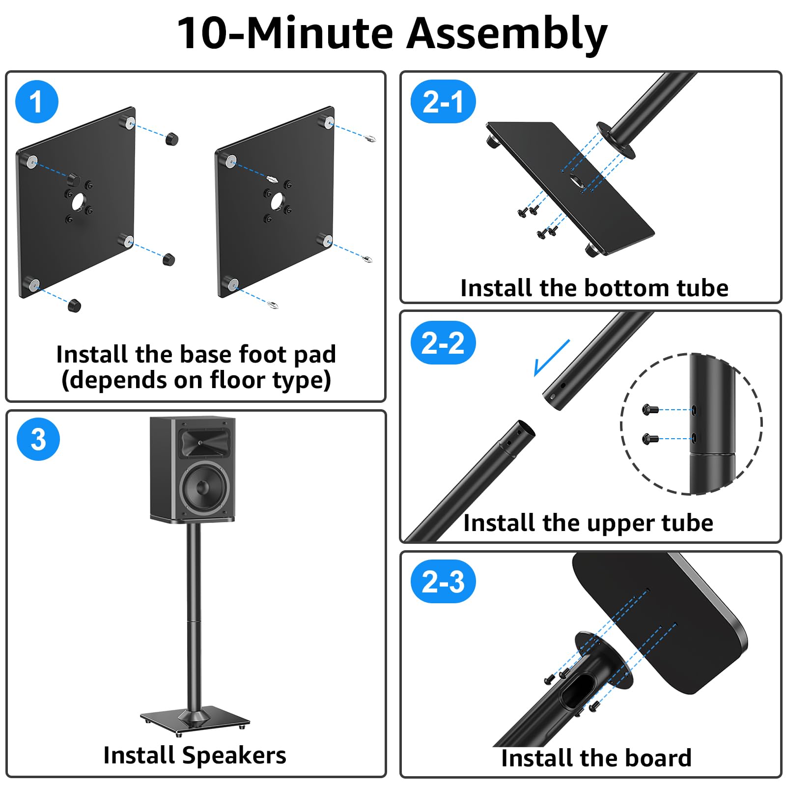 HOMOUNT Floor Speaker Stands, 31" Height Satellite & Bookshelf Speaker Stands, Floorstanding Shelf Speaker Stand, 1 Pair, Each Hold Up to 22lbs