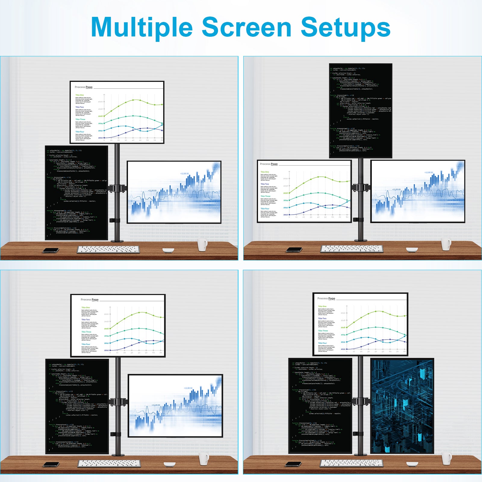 HOMOUNT Triple Monitor Stand, for 13-32 Inch Screens, Height Adjustable Monitor Desk Mount, Stacked Monitors Arm for 3 Monitors, up to 17.6lbs