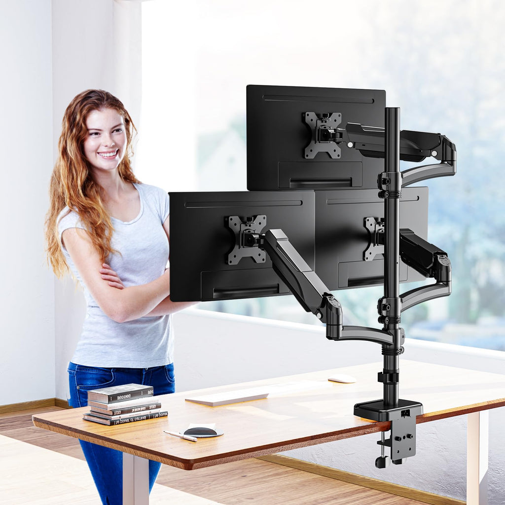 HOMOUNT Triple Monitor Mount Fits Max 32 Inch Screen, Holds 4.4-17.6lbs, 3 Monitors Desk Mount, Triple Monitor Stand for Desk, 75x75/100x100