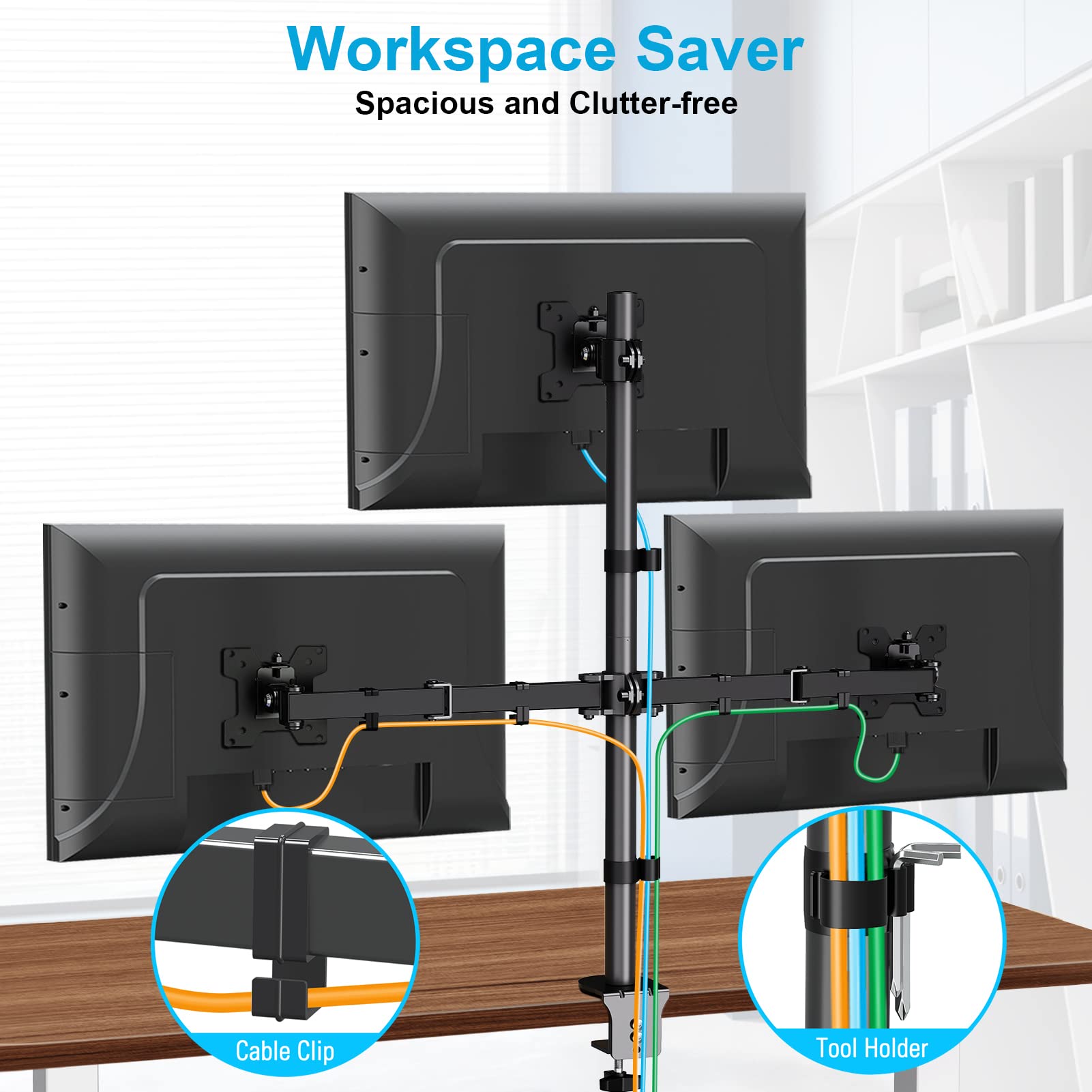 HOMOUNT Triple Monitor Stand, for 13-32 Inch Screens, Height Adjustable Monitor Desk Mount, Stacked Monitors Arm for 3 Monitors, up to 17.6lbs