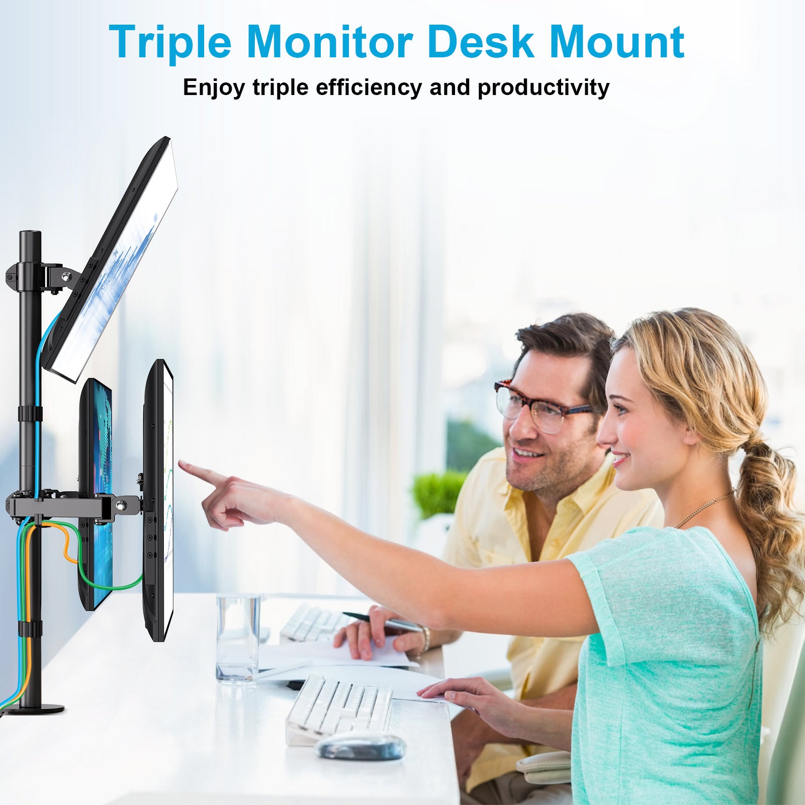 HOMOUNT Triple Monitor Stand, for 13-32 Inch Screens, Height Adjustable Monitor Desk Mount, Stacked Monitors Arm for 3 Monitors, up to 17.6lbs